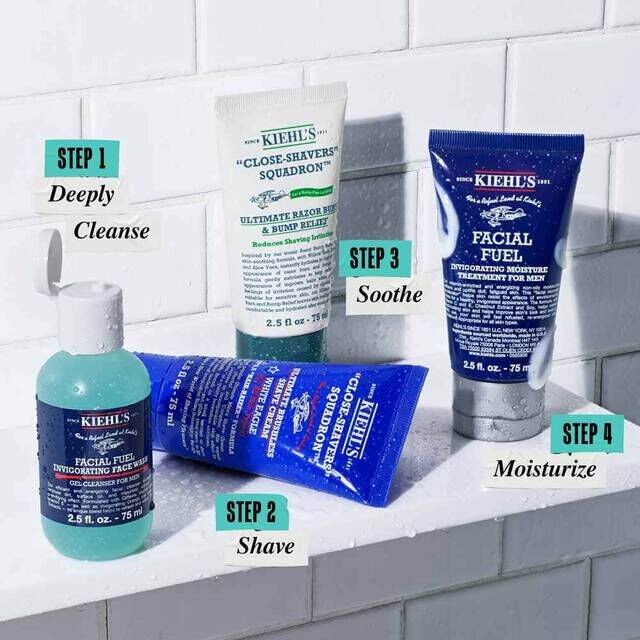 Step 1 Facial Fuel Invigorating Face Wash Step 2 Ultimate Brushless Shave Cream Step 3 Ultimate Razor & Bump Relief Step 4 Facial Fuel Moisturizer​