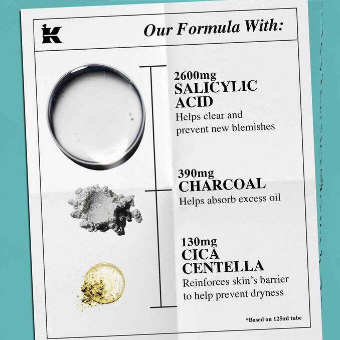 Salicylic Acid, Charcoal, and Cica Centella ingredient images ​