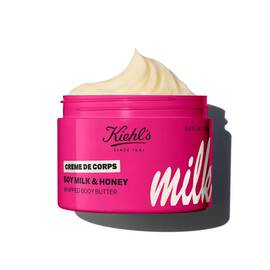 Kiehl’s x Milk Bar buttercream lip mask in a pink jar, shown with whipped cream-like product texture on top.​